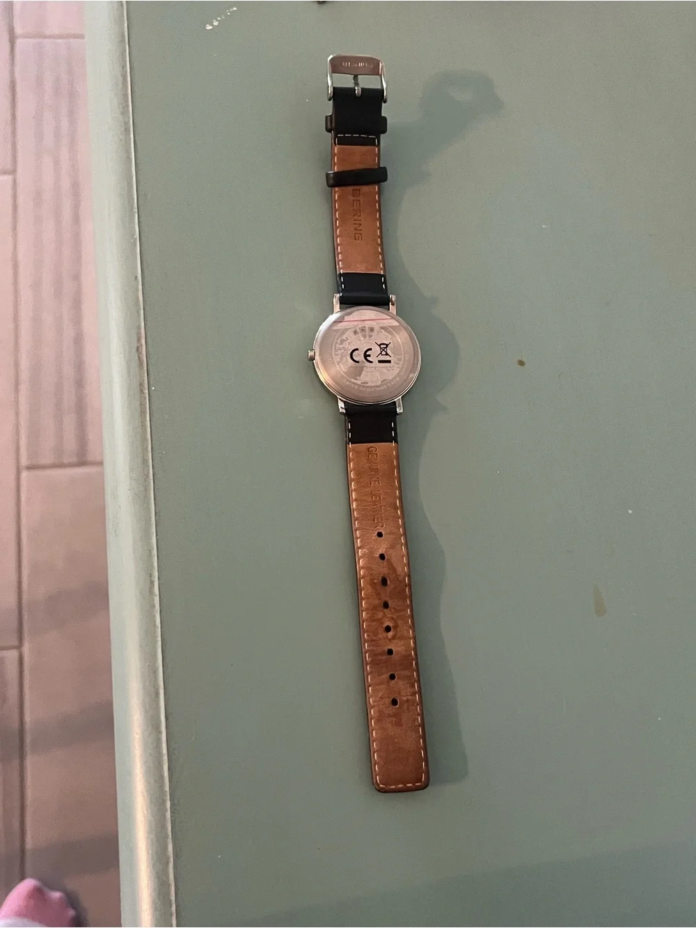 Bering Men’s Silver Case White Dial Brown Leather Strap Watch